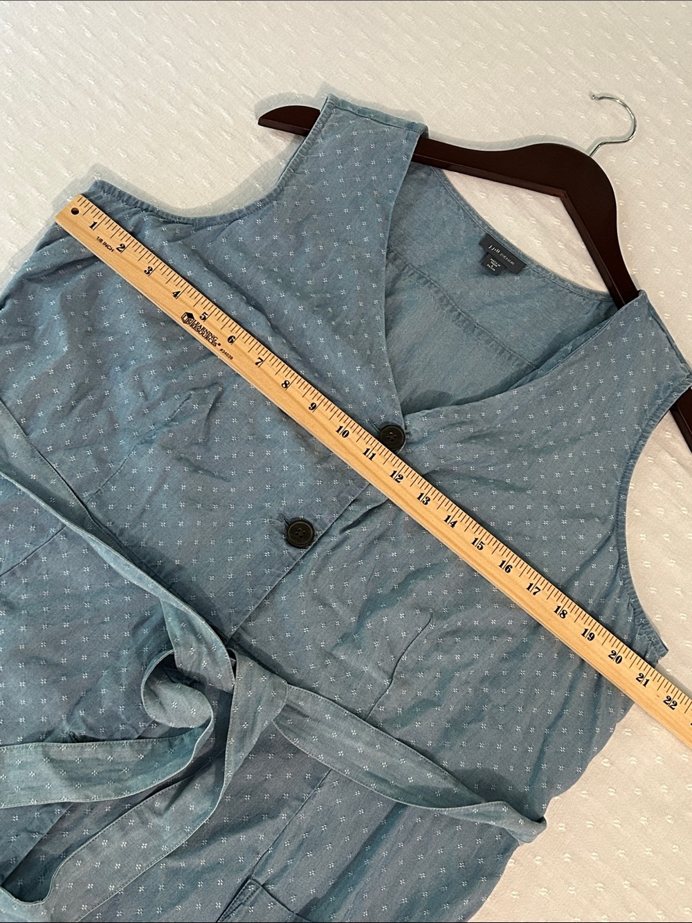 J. Jill Blue Sleeveless Button-Front denim Midi Dress with Tie Waist and pockets - Picture 6 of 8
